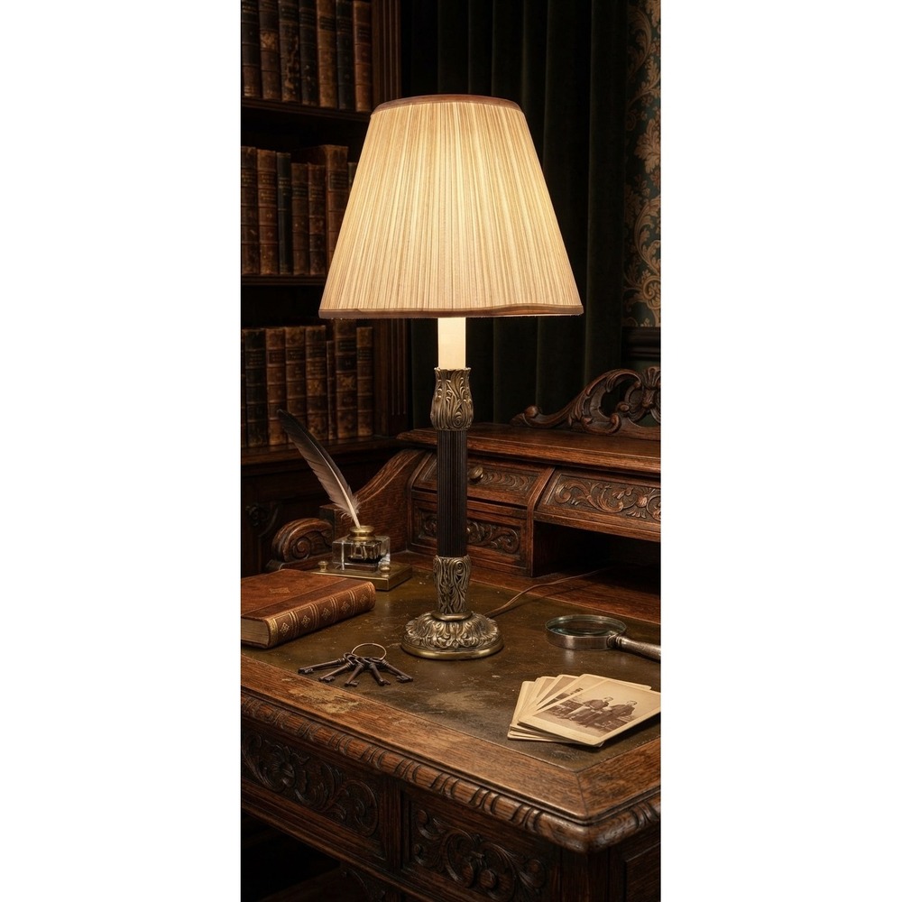 Vintage Brass Table Lamp Fluted Black Column Ornate Acanthus Leaf 35 Inch Tall